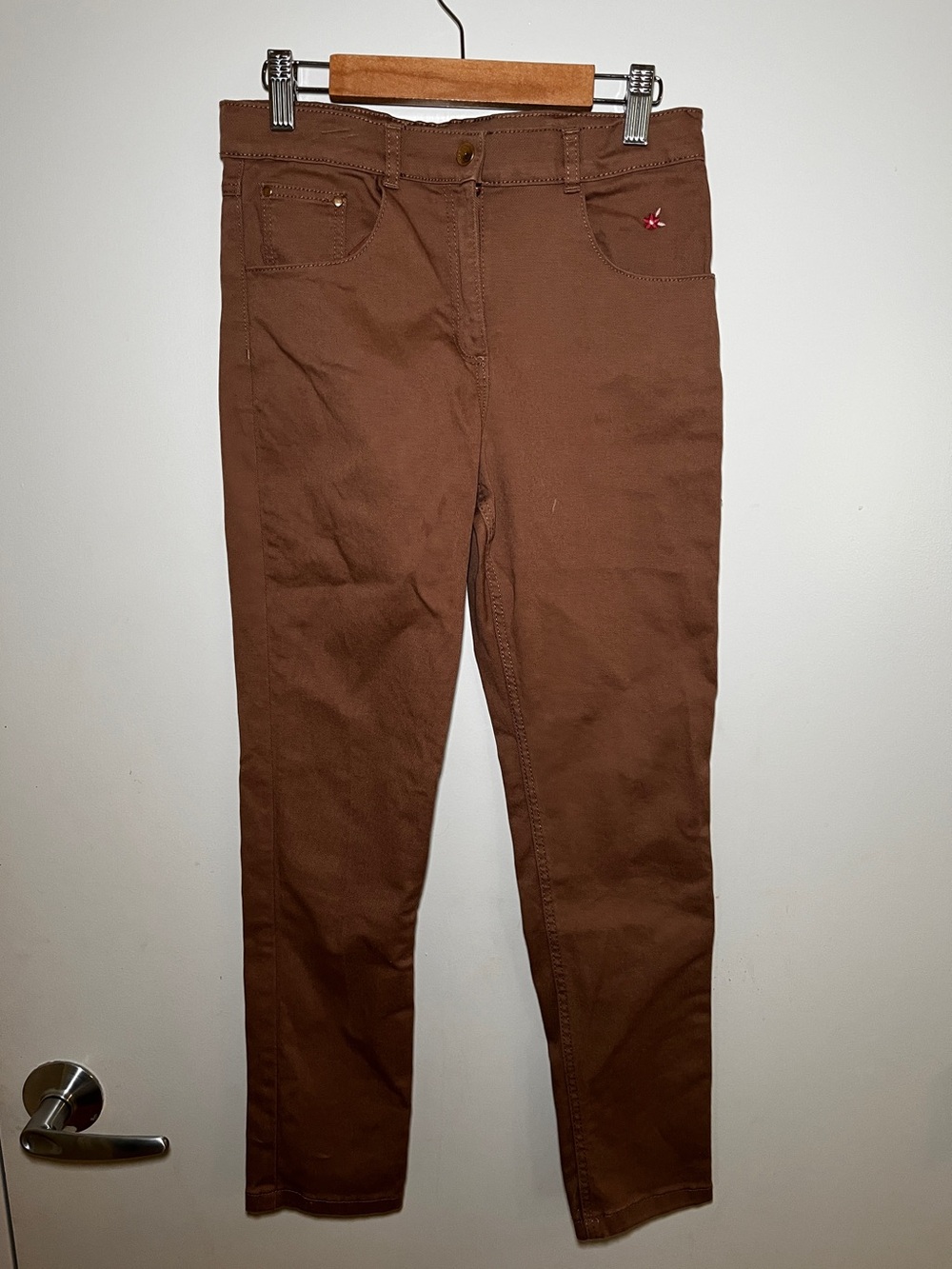 Sergent Major Brown Skinny Pants with Embroidered Floral Detail sz 10